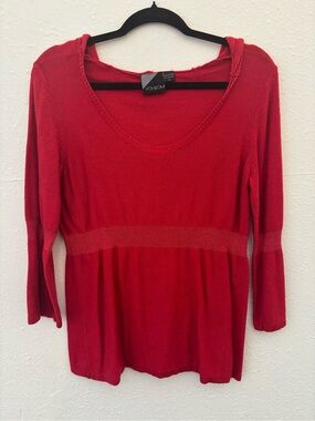 Volcom Women’s Red Scoop Neck Long Sleeve Top with Waistband Detail